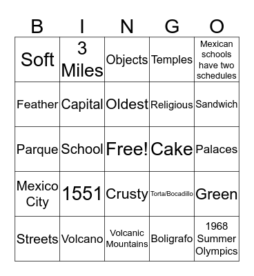 Culture Bingo Card