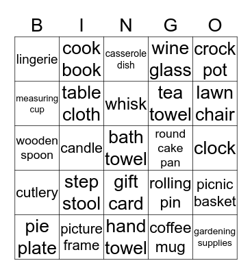 BRIDAL BINGO Card