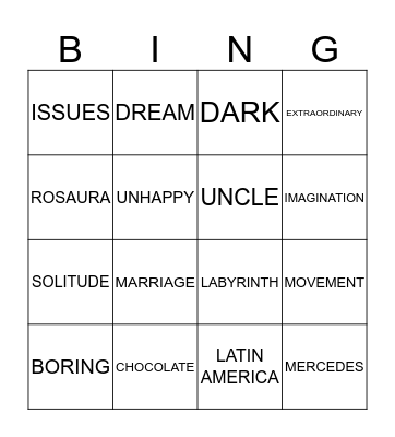 Magical Realism Bingo Card