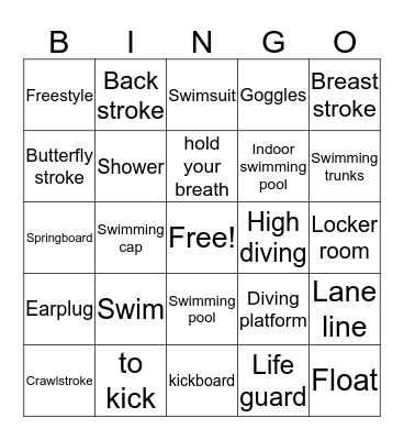 游泳https://www.facebook.com/groups/artandstemforkids/ Bingo Card