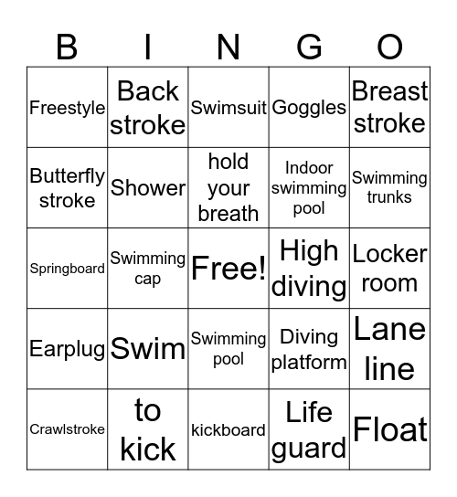 游泳https://www.facebook.com/groups/artandstemforkids/ Bingo Card
