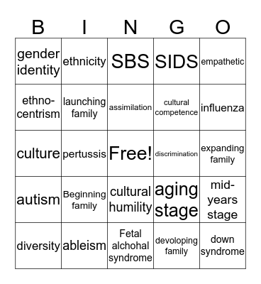 Child Development Vocab Bingo Card