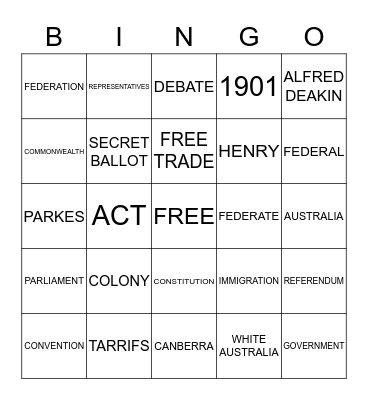 Canberra Bingo Card