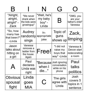 Rohrer Family Bingo Card