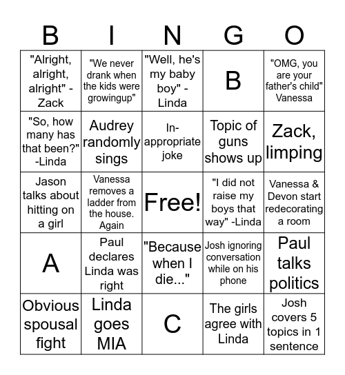 Rohrer Family Bingo Card