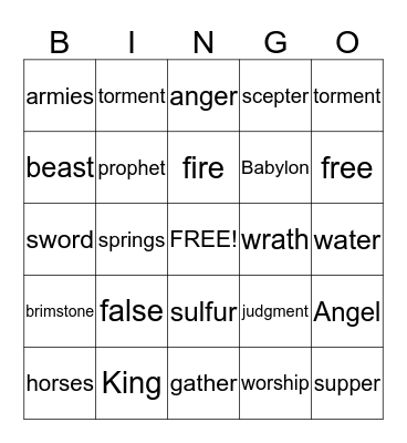 Revelation Bingo Card