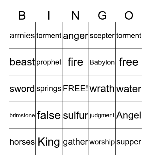 Revelation Bingo Card