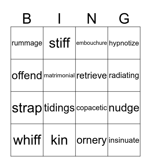 Vocab #25 Bingo Card