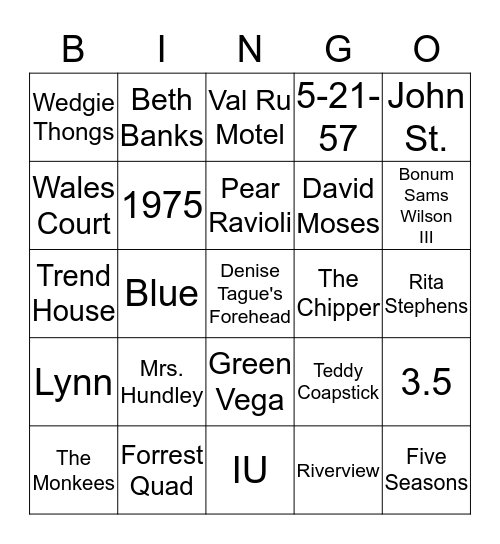 JULIE BINGO Card