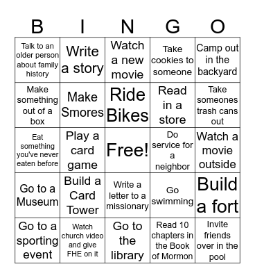 Summer Bingo Card