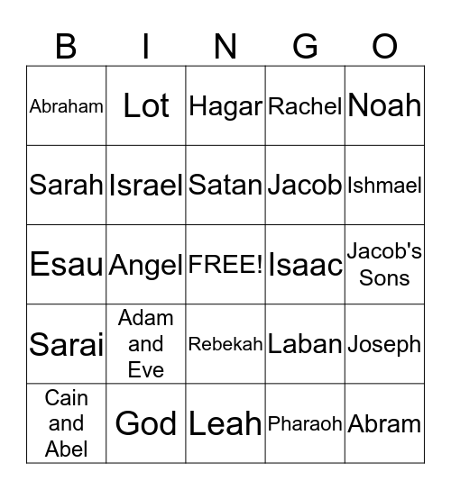 People of Genesis  Bingo Card