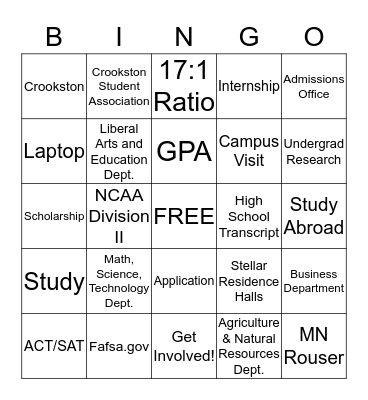 Admissions Bingo Card