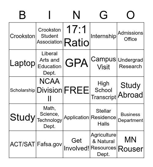 Admissions Bingo Card