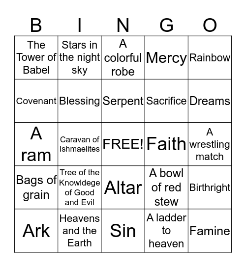 Things found in Genesis Bingo Card