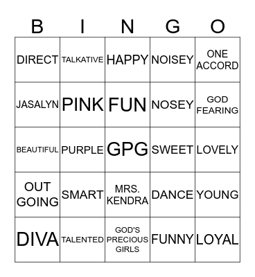 GOD'S PRECIOUS GIRLS Bingo Card