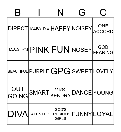GOD'S PRECIOUS GIRLS Bingo Card