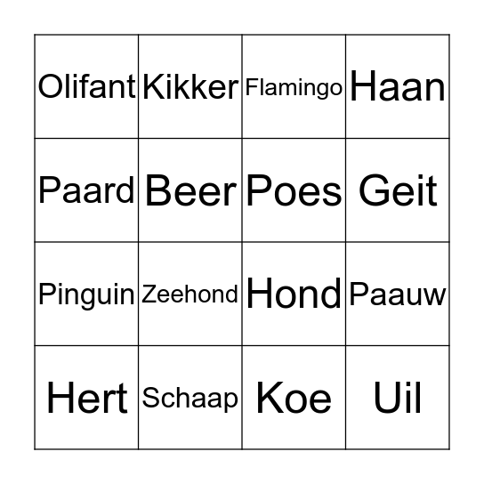 Dierenbingo! Bingo Card
