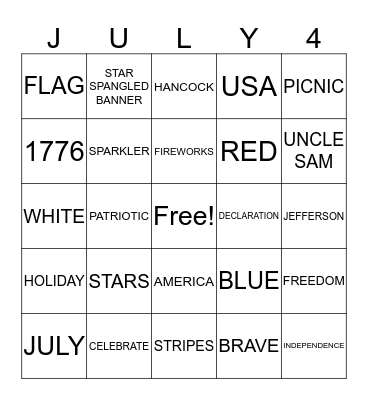 INDEPENDENCE DAY BINGO Card