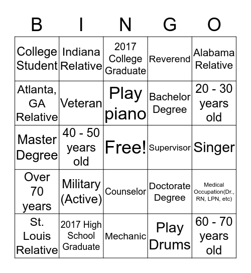 Untitled Bingo Card