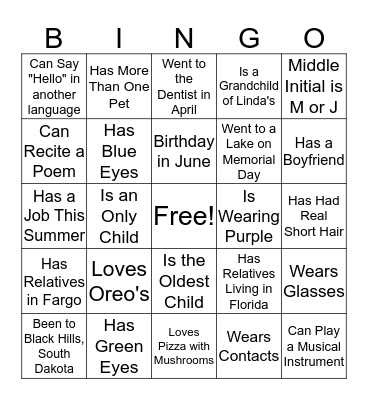 LINDA'S BINGO! Bingo Card