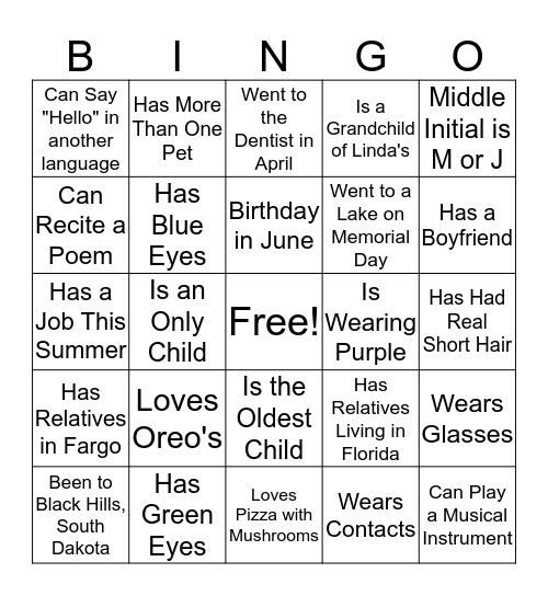 LINDA'S BINGO! Bingo Card