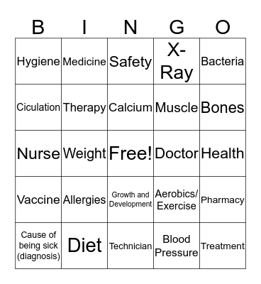 Health Themed Bingo Card