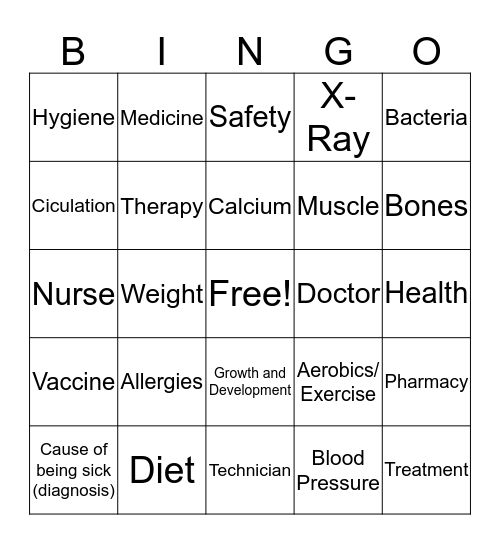 Health Themed Bingo Card