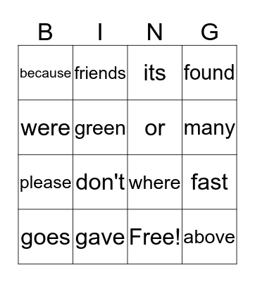 2nd Grade Sight Words Bingo Card