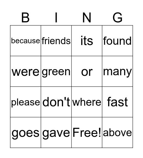 2nd Grade Sight Words Bingo Card