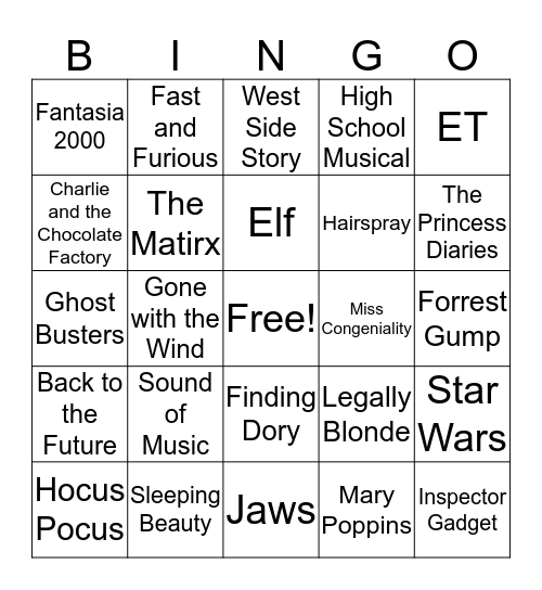 Scene It Bingo Card