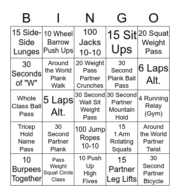 Fitness Bino Bingo Card