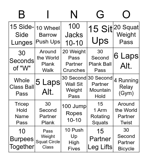 Fitness Bino Bingo Card