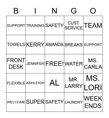 SUPER 8 HOUSEKEEPING Bingo Card