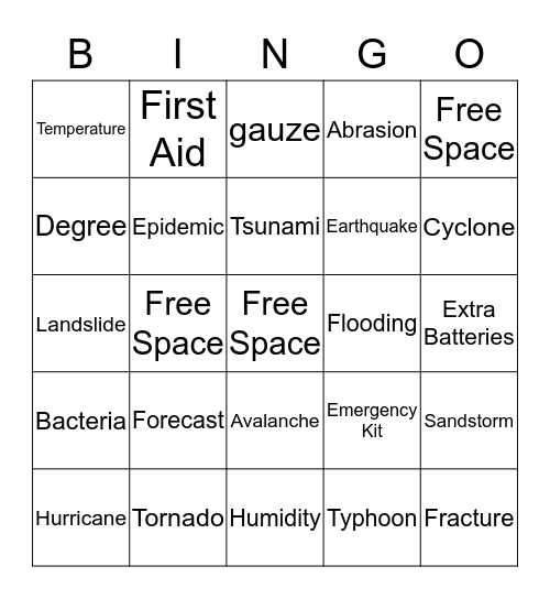 Severe Weather Bingo Cards Bingo Card