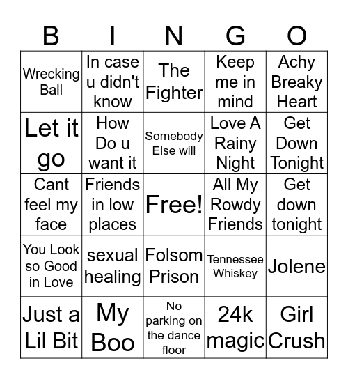 Musical Bingo Card