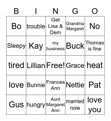 Bullock Bunch Bingo Card