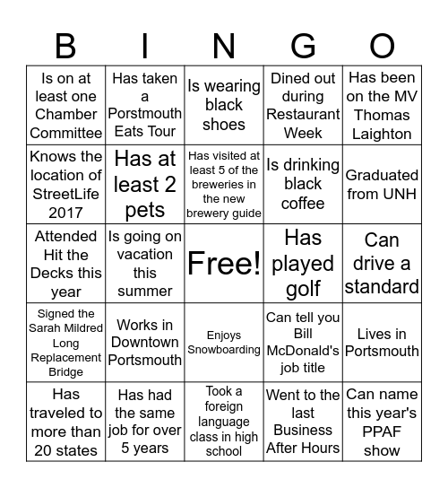 Morning Mixer Bingo Card