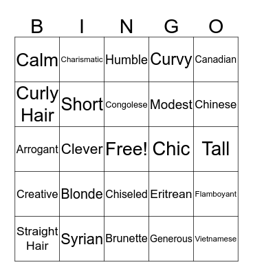 Describing People Bingo Card