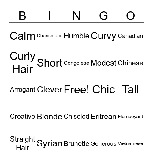 Describing People Bingo Card