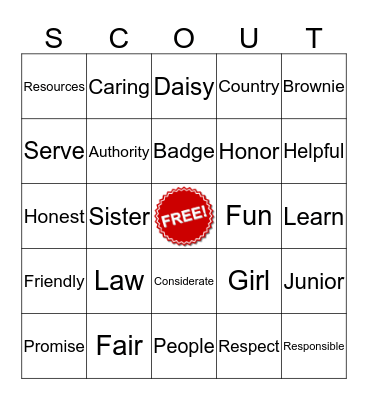 Girl Scout Bingo Card