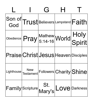 Walking in the Light of Jesus Bingo Card