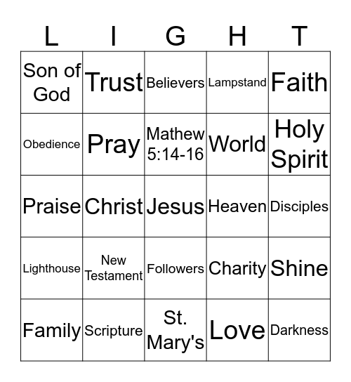 Walking in the Light of Jesus Bingo Card