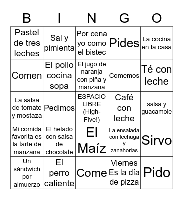 Speyer Español 5 (1) Comida Fun Bingo Card