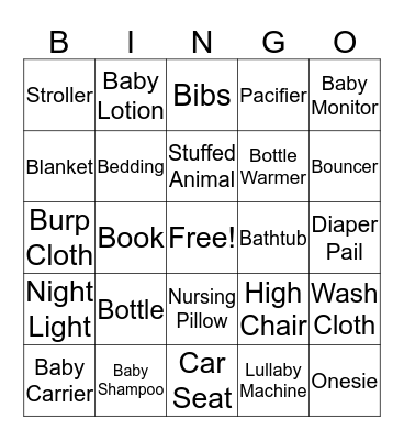 Baby Bingo Card