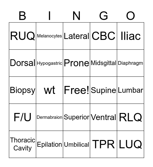 Medical Terminology Week 2 Bingo Card