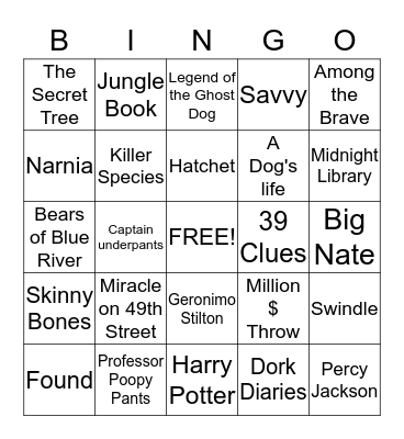 Captain Underpants Bingo Card