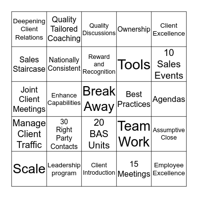 Break Away Bingo Card