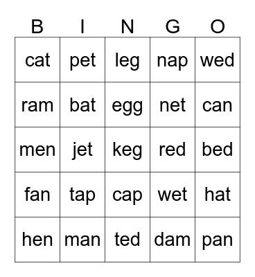 Phonics Bingo Card