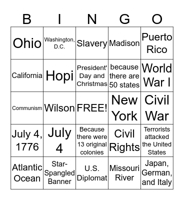 Bingo:  July 13, 2013 Bingo Card