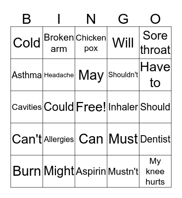 Medical & Modal Bingo Card